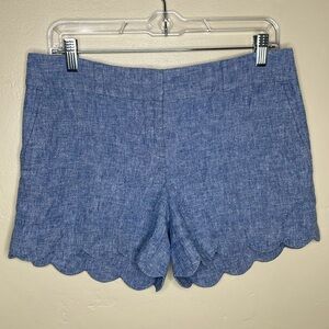 LOFT Chambray Linen & Cotton Blend 4” Shorts Scalloped Hem Flat Front 4